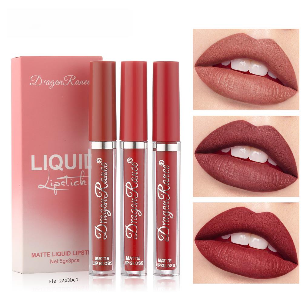 3-Pack Velvet Matte Lip Glaze – Orange, Milk Tea, Bean Paste