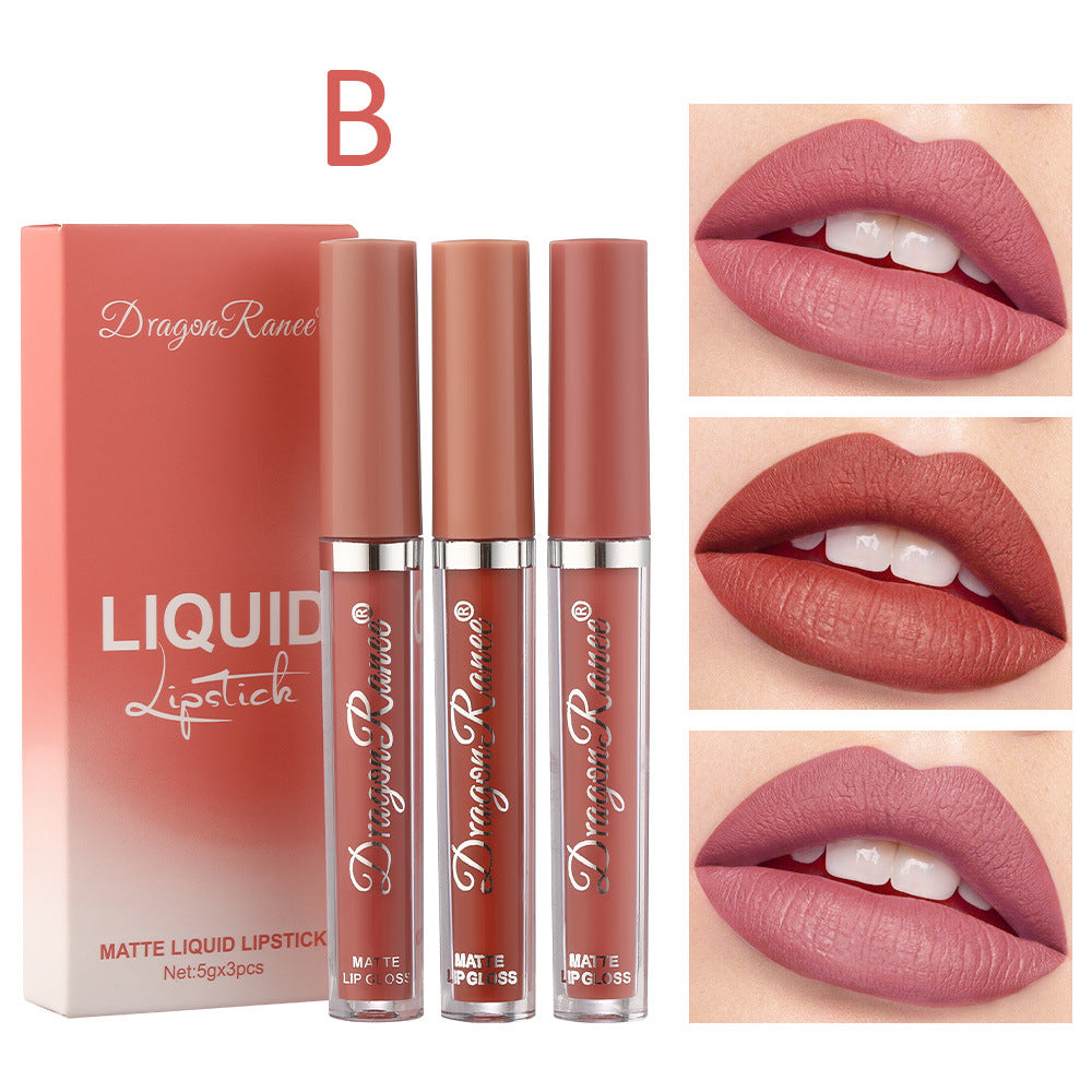 3-Pack Velvet Matte Lip Glaze – Orange, Milk Tea, Bean Paste