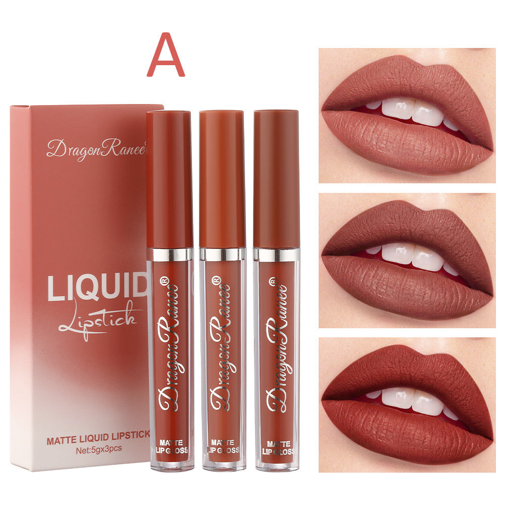 3-Pack Velvet Matte Lip Glaze – Orange, Milk Tea, Bean Paste