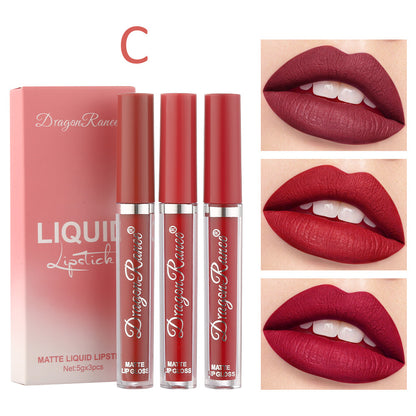 3-Pack Velvet Matte Lip Glaze – Orange, Milk Tea, Bean Paste