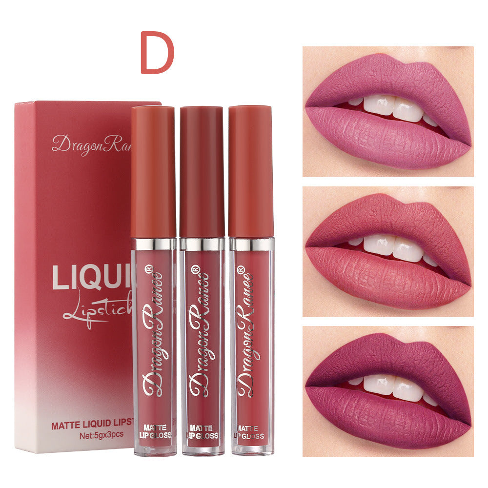 3-Pack Velvet Matte Lip Glaze – Orange, Milk Tea, Bean Paste